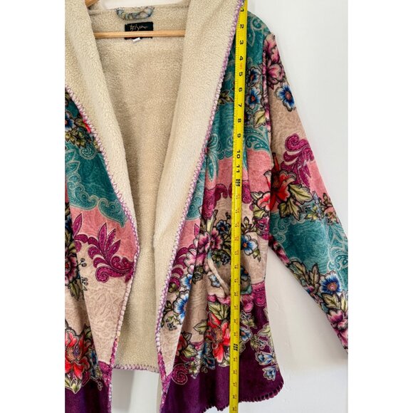 Johnny Was BIYA Sherpa Lined Floral Hoodie Jacket Boho Artwear Velvet M Jewelton - Picture 16 of 16